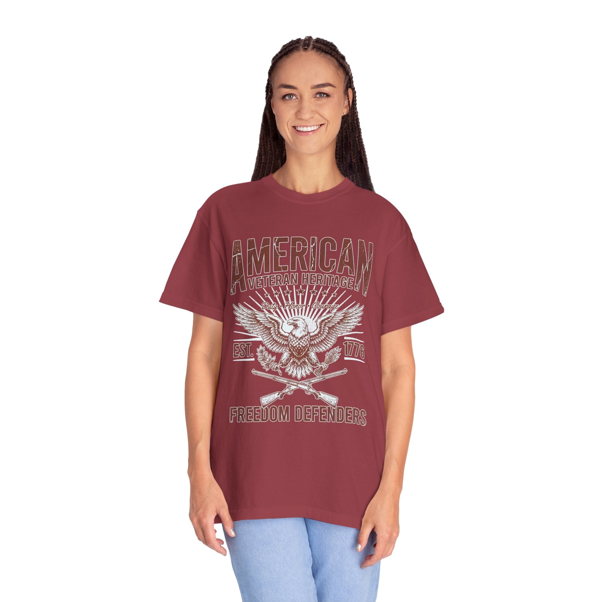 American Veteran Heritage Shirt, Freedom Defenders T-Shirt, Patriotic Eagle Gift, Veterans Day or Military Retirement Tee for Proud Veteran