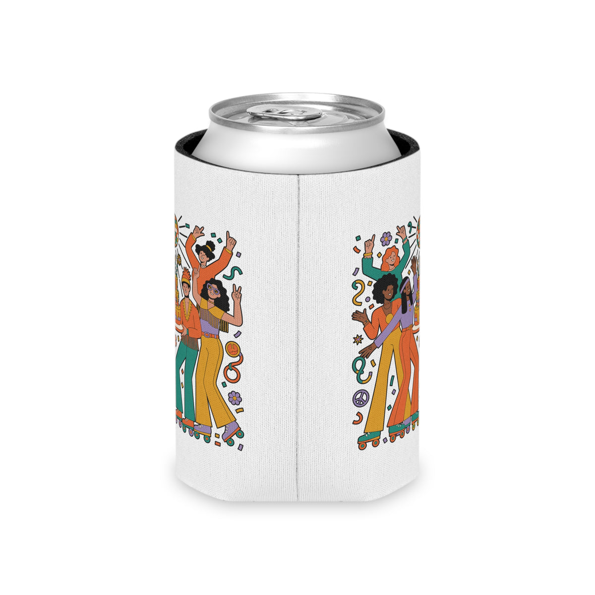 Retro Disco Birthday Can Cooler, 70s Roller Skating Party Design, Groovy Drink Holder, Gift for a Skater Friend Who Loves Vintage Aesthetics