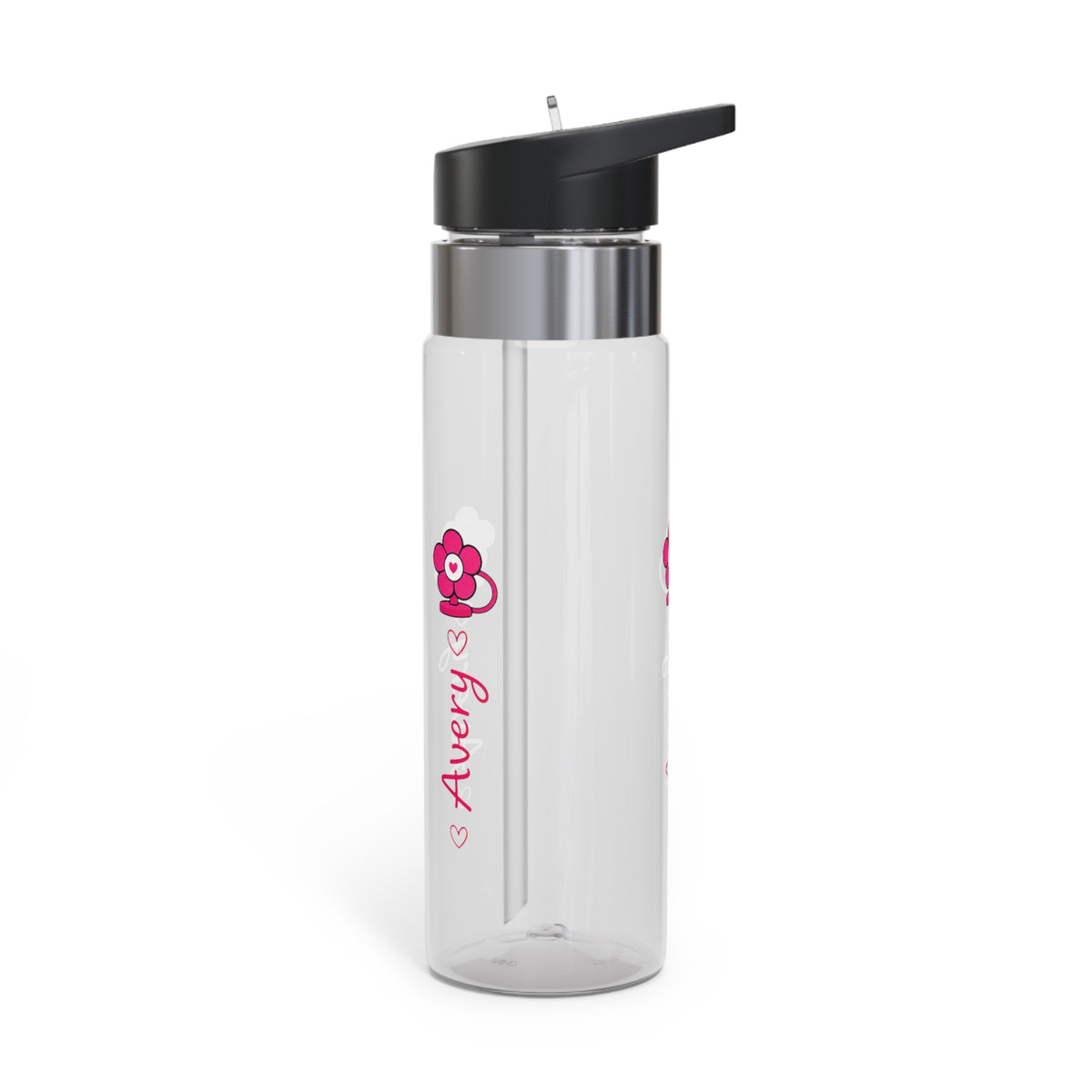 Personalized Transparent Water Bottle for Girls, Custom Name Flower Bottle, Cute School Drinkware, Birthday Gift for Kids and Teens