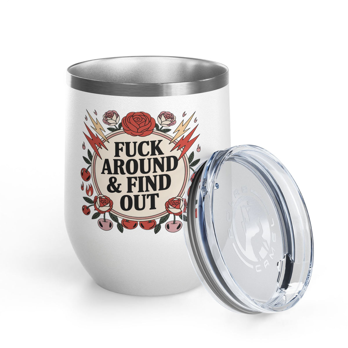 FAFO Wine Tumbler, Retro Tattoo Roses and Cherries Cup, Sarcastic Gift for Her, Edgy Bachelorette Party Cup, Funny Coworker Gift