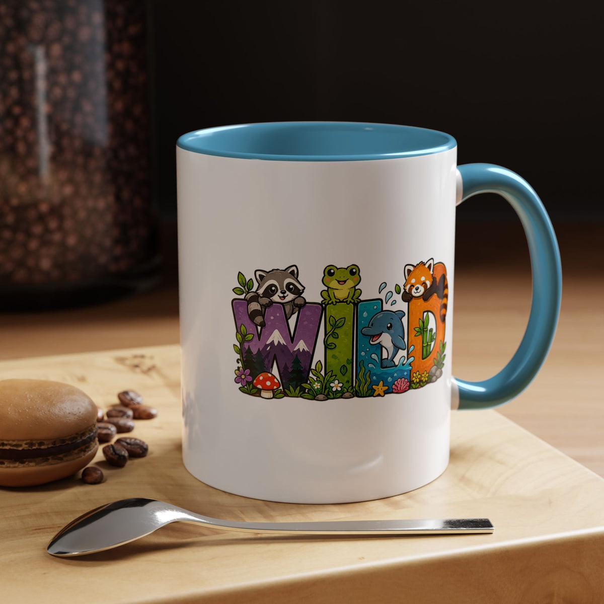 Wild Animal Mug, Colorful Nature Coffee Cup, Cute Wildlife Lover Gift for Kids, Zoo Teacher Classroom Drinkware, Birthday Present for Kids