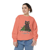 It Wasn't Me Black Cat Christmas Sweatshirt, Funny Holiday Crewneck, Mischievous Kitty Lights Pullover, Gift for Cat Mom or Cat Dad