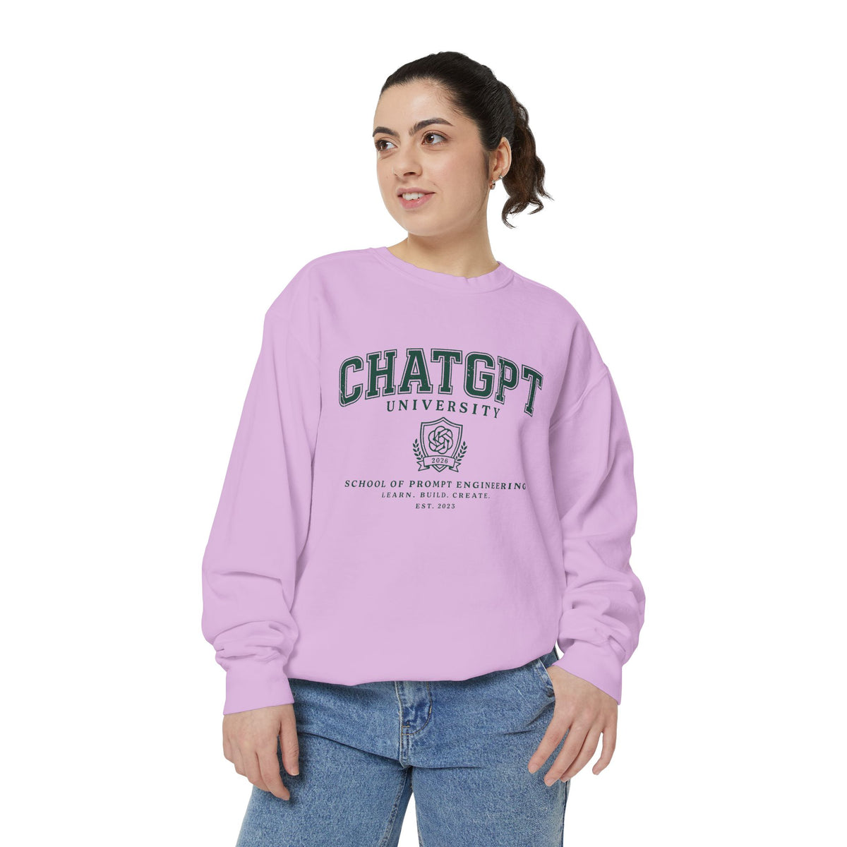 ChatGPT University Sweatshirt, Prompt Engineering Crewneck, AI Student Gift, Funny Tech Pullover, Coder Graduation Campus Outfit 2026