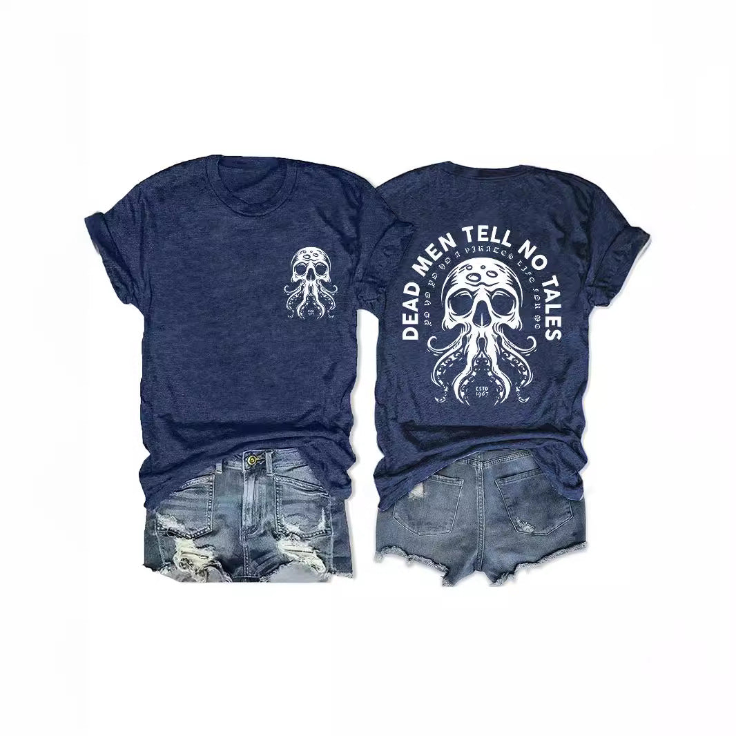 Octopus Monster Halloween Round Neck Short Sleeve