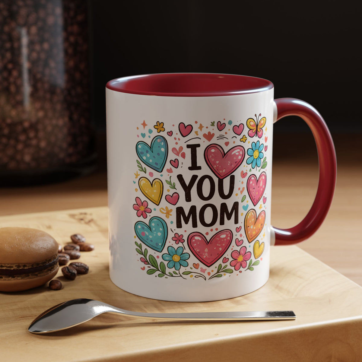 I Love You Mom Heart Mug, Mother's Day Coffee Mug, Gift for Mom from Daughter or Son, Cute Heart Coffee Cup, Mom Appreciation Gift