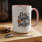 Cozy Spells and Sweaters Mug, Witchy Halloween Coffee Cup, Celestial Pumpkin Fall Gift for Her, Magical Spooky Season Drinkware