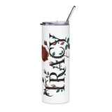 Personalized Floral Name Skinny Tumbler, Custom Rose Monogram Cup, Feminine Drinkware, Personalized Gift for Her, Birthday Gift