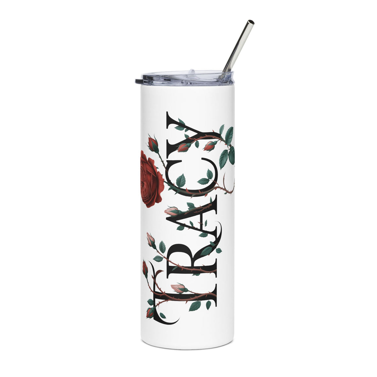 Personalized Floral Name Skinny Tumbler, Custom Rose Monogram Cup, Feminine Drinkware, Personalized Gift for Her, Birthday Gift
