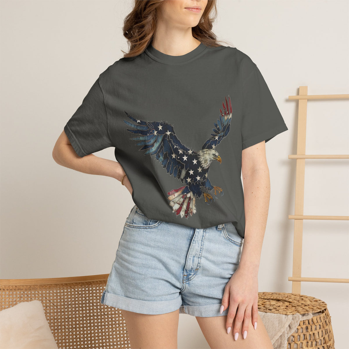Patriotic Eagle Graphic Tee, Vintage USA Bird Shirt, Americana Freedom T Shirt, Fourth of July Eagle Shirt for Women