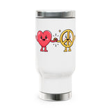 Heart and Peace Sign Travel Mug, Love and Unity Gift, Cute Inspirational Stainless Steel Mug, Friendship Gift for Her