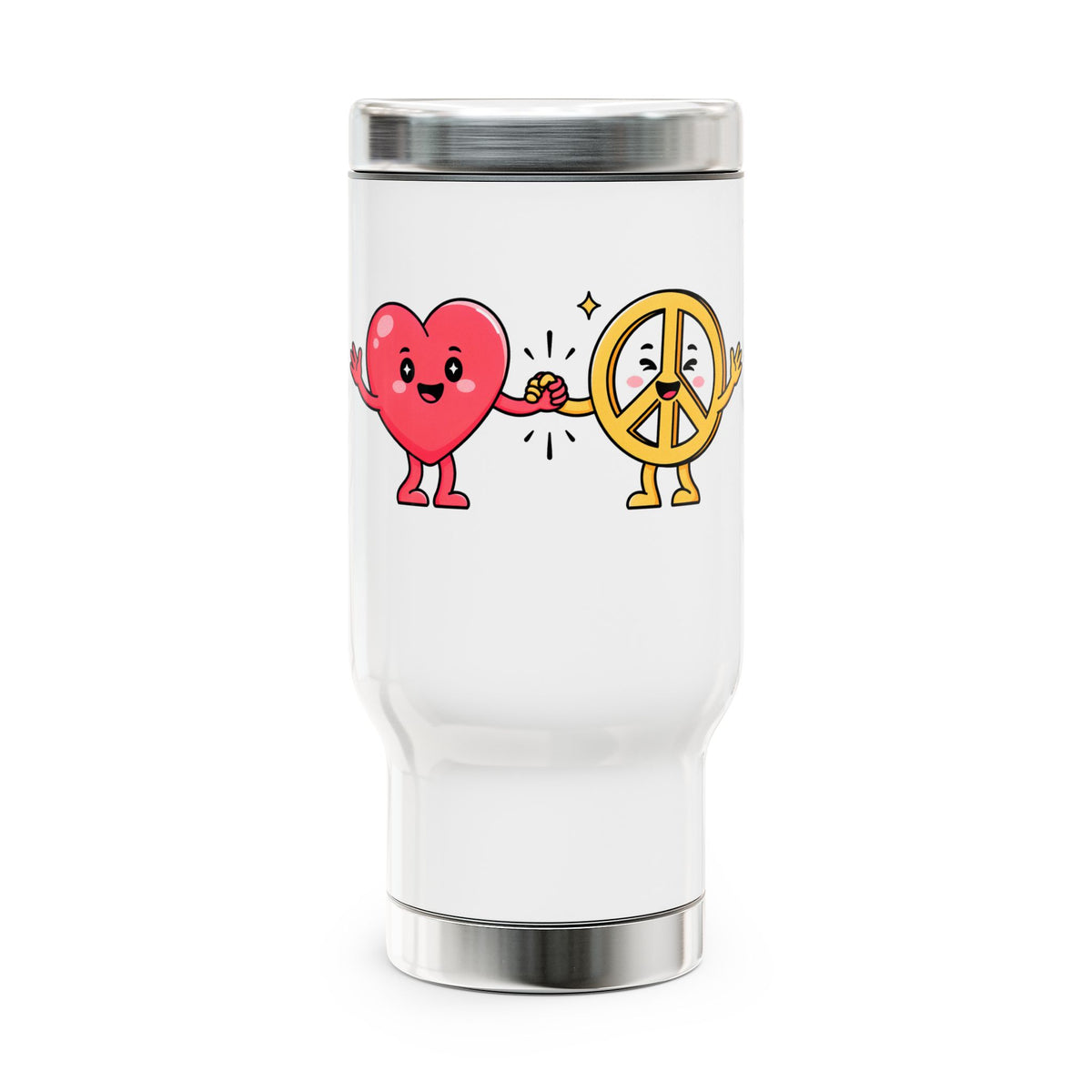 Heart and Peace Sign Travel Mug, Love and Unity Gift, Cute Inspirational Stainless Steel Mug, Friendship Gift for Her