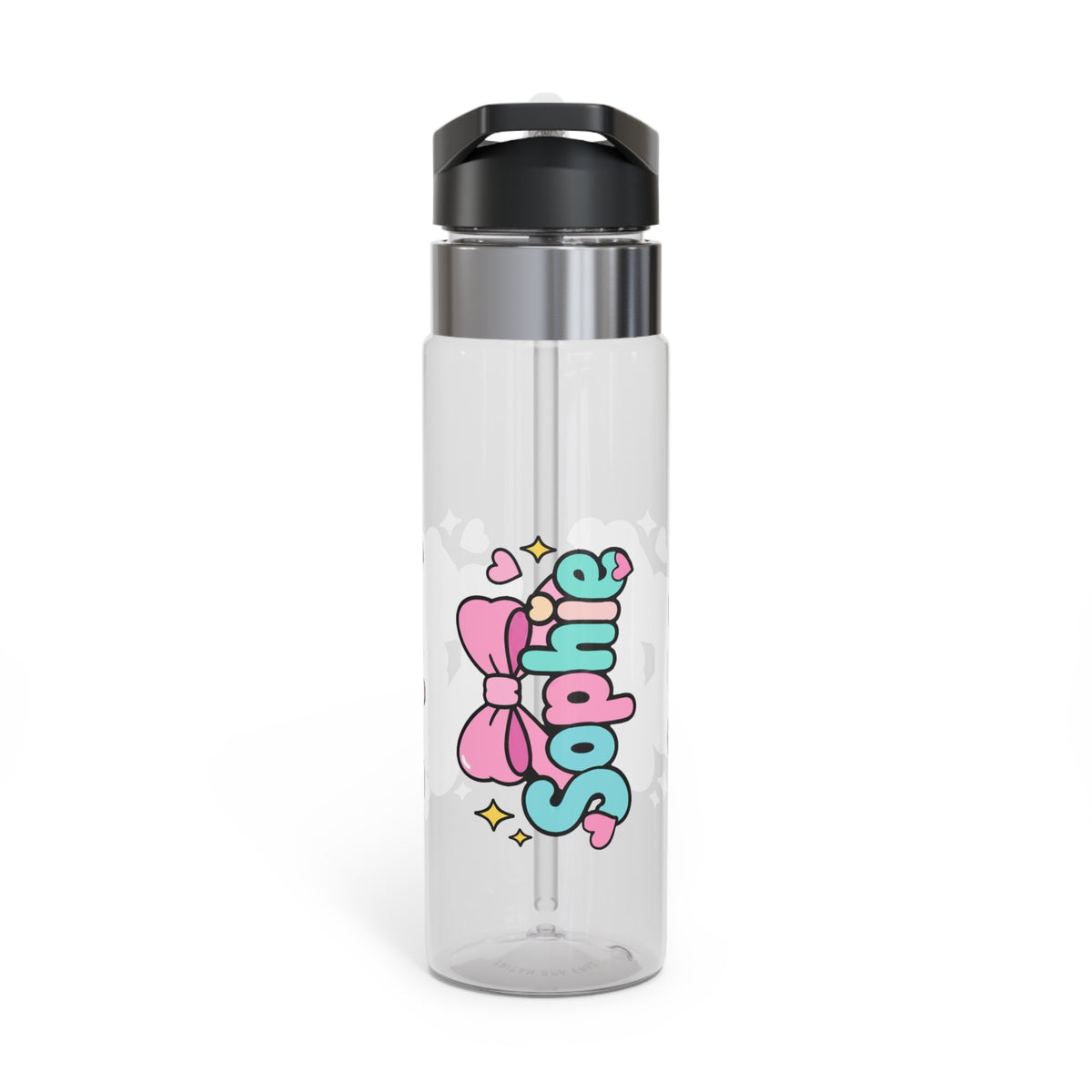 Personalized Pink Bow Water Bottle, Custom Name Drink Bottle for Girls, Cute Pastel School Bottle, Birthday Gift for Her