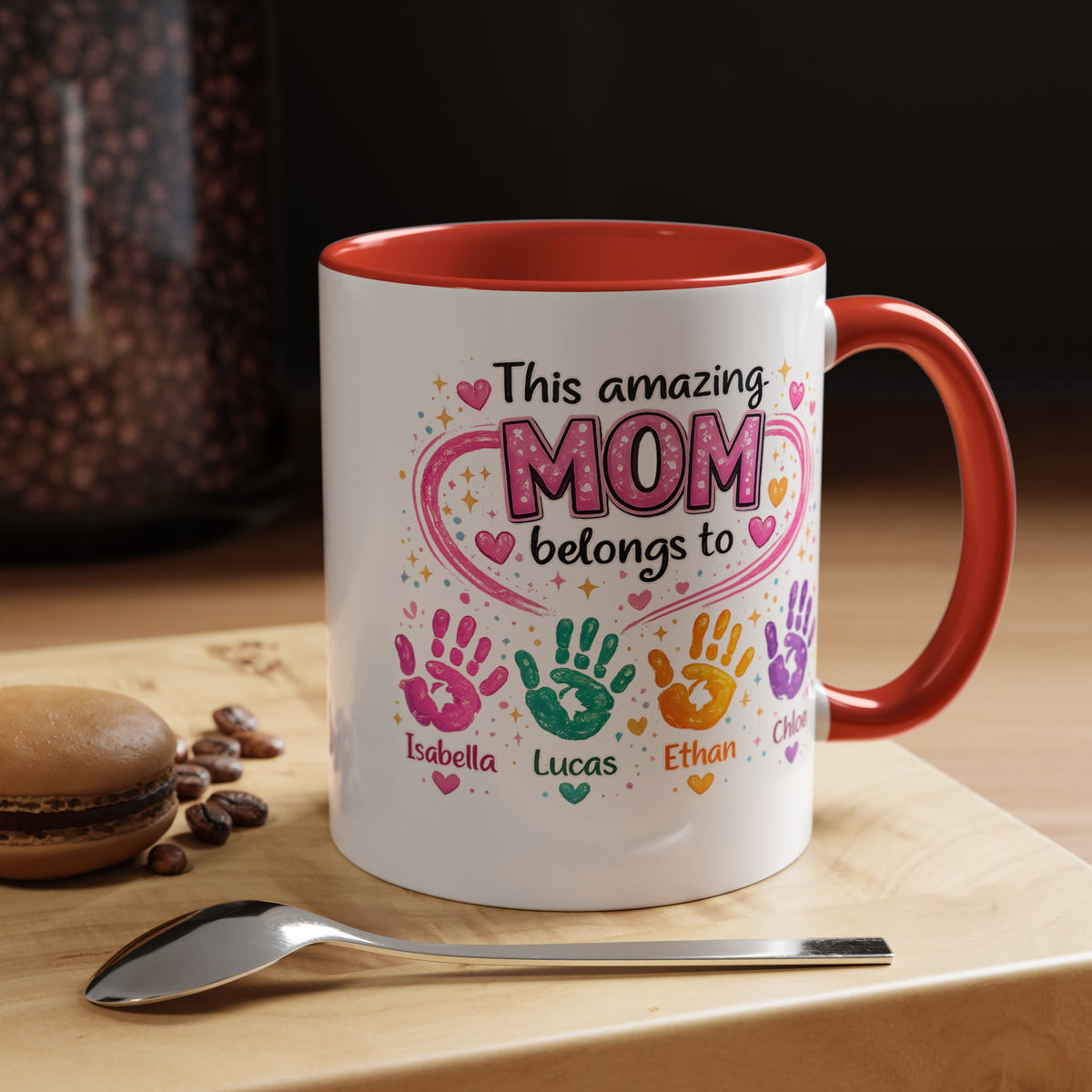 Personalized Mom Handprint Mug, Custom Mother's Day Coffee Mug, Gift from Kids for Mom, Grandma Mug with Children's Names