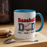 Custom Baseball Dad Coffee Mug with Kids Names, Personalized Sports Father's Day Gift, Cute Team Coach Appreciation Ceramic Tea Cup