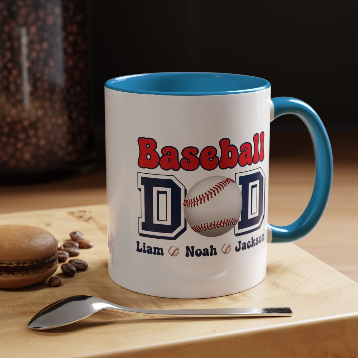 Custom Baseball Dad Coffee Mug with Kids Names, Personalized Sports Father's Day Gift, Cute Team Coach Appreciation Ceramic Tea Cup
