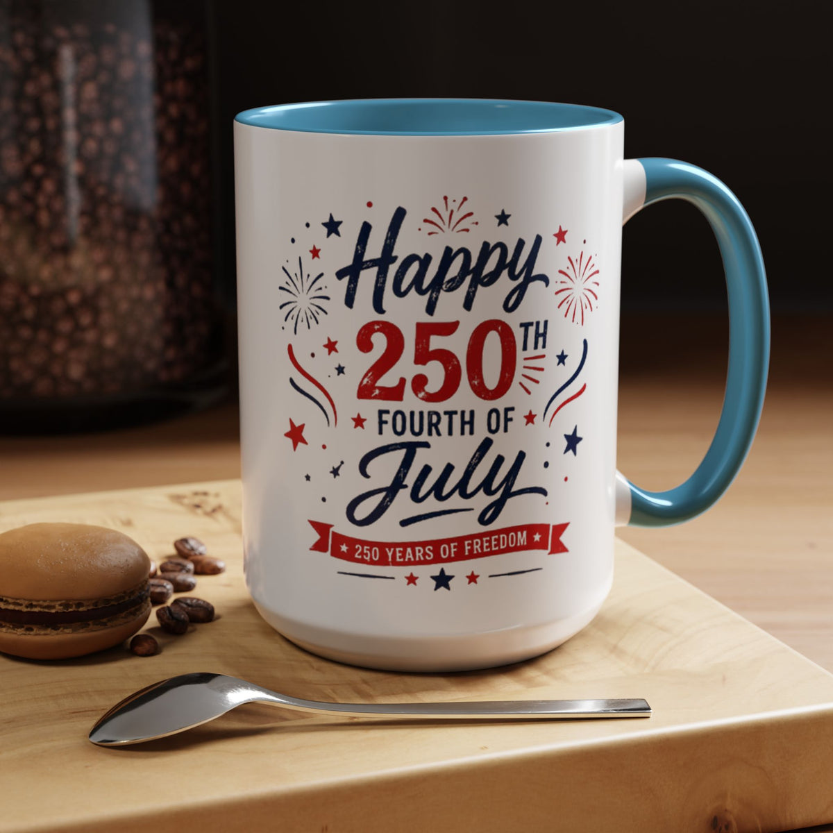 Happy 250th Fourth of July Coffee Mug, Semiquincentennial Gift for History Lovers, 1776 to 2026 Patriotic Ceramic Tea Cup