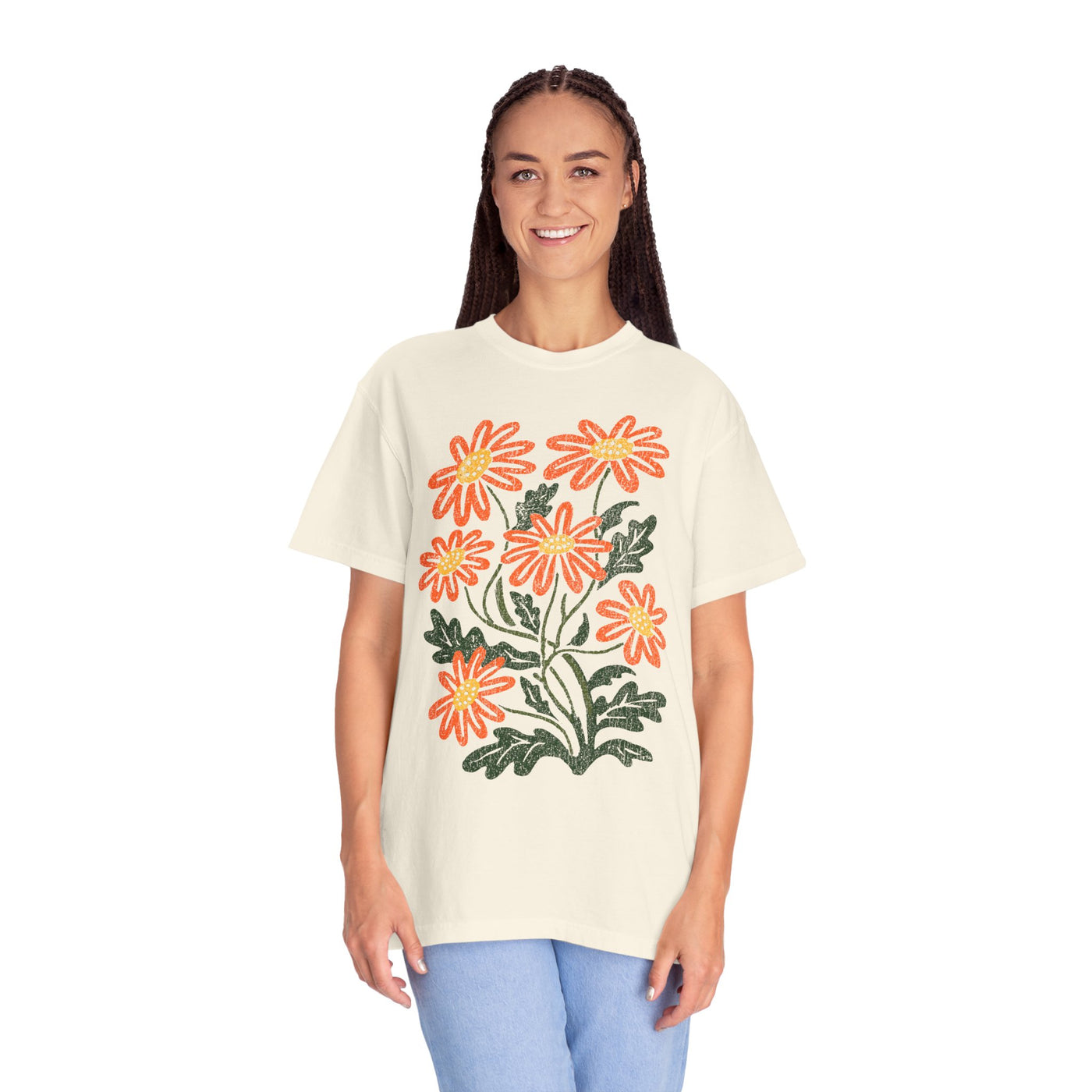 Orange Daisy Graphic Shirt, Retro Floral T-Shirt for Flower Lovers, Groovy Botanical Tee, Cheerful Garden Gift for Women and Gardeners