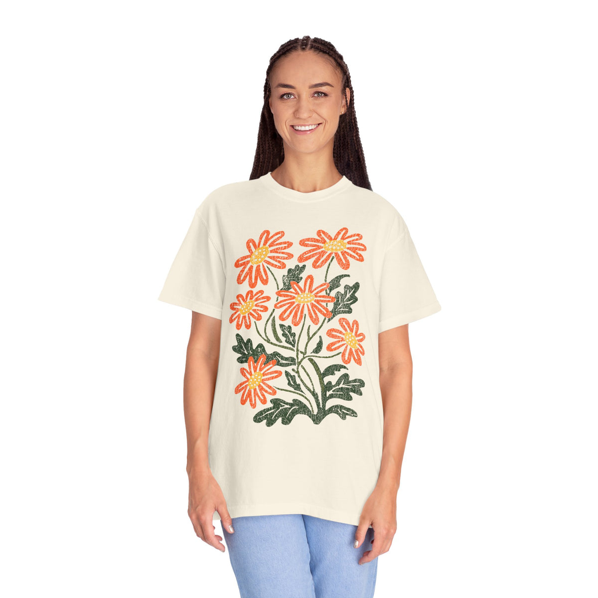 Orange Daisy Graphic Shirt, Retro Floral T-Shirt for Flower Lovers, Groovy Botanical Tee, Cheerful Garden Gift for Women and Gardeners