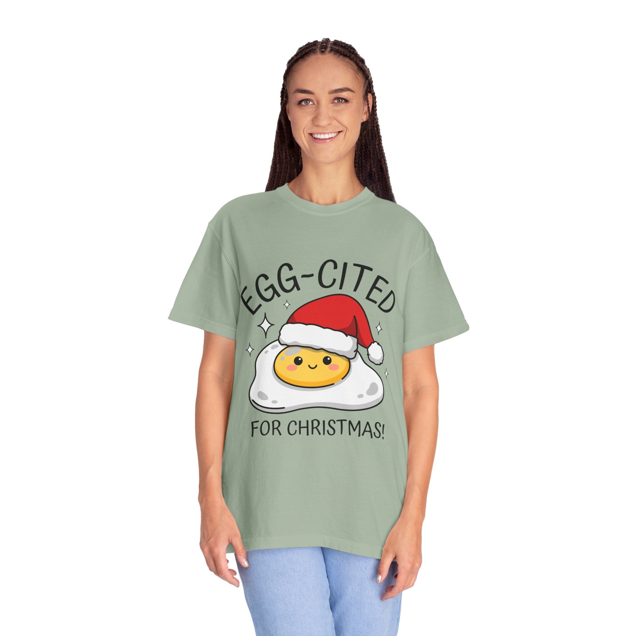 Egg-Cited for Christmas Shirt, Funny Fried Egg T-Shirt, Cute Food Pun Holiday Tee, Christmas Breakfast Gift for Brunch Lover or Cook