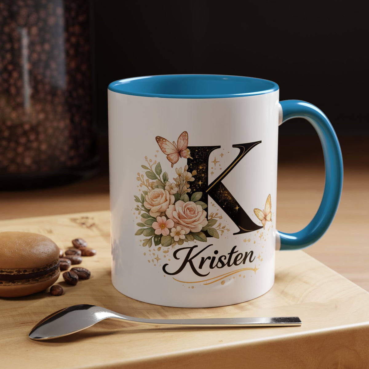 Personalized Butterfly Monogram Mug, Custom Name Coffee Mug with Initial Letter, Floral Mug for Women, Birthday Gift, Elegant Custom Cup