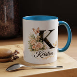 Personalized Butterfly Monogram Mug, Custom Name Coffee Mug with Initial Letter, Floral Mug for Women, Birthday Gift, Elegant Custom Cup