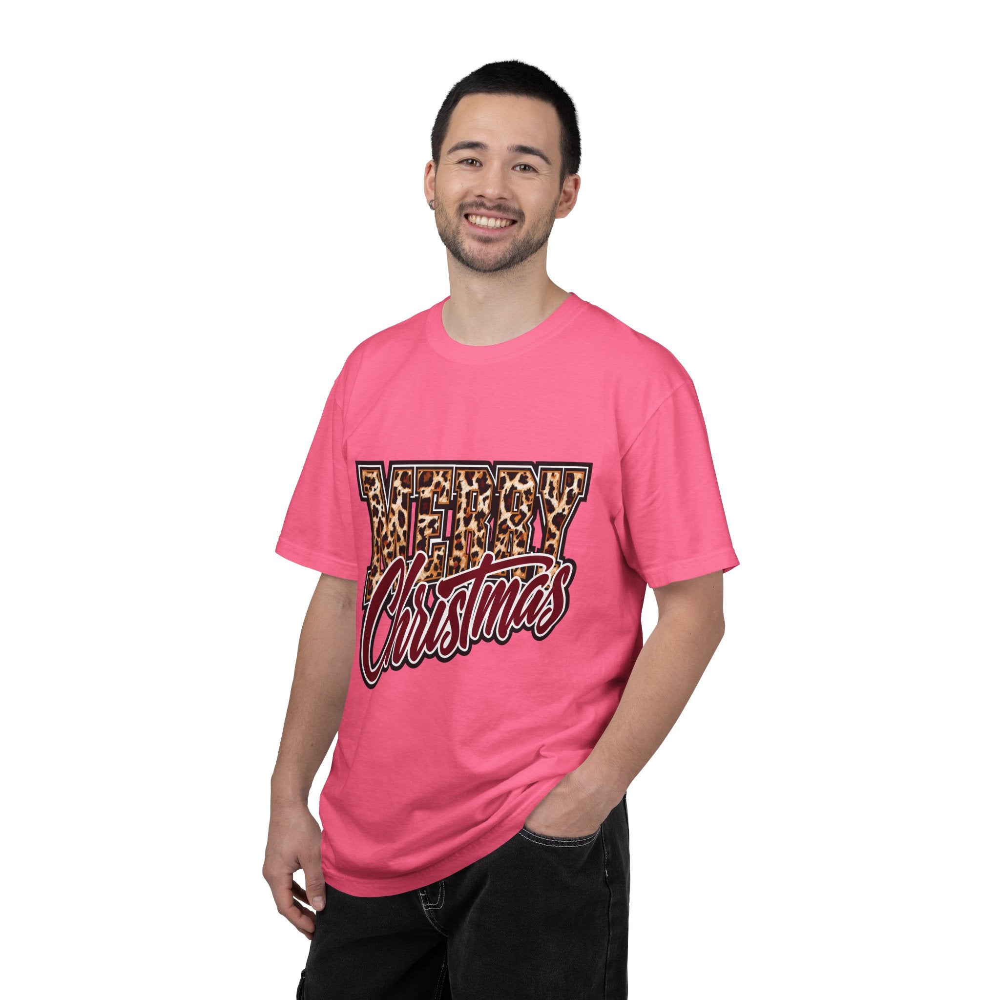 Merry Christmas Leopard Print Shirt, Trendy Holiday T-Shirt, Cheetah Lettering Xmas Tee, Festive Gift for Women, Mom, Teacher or Friend