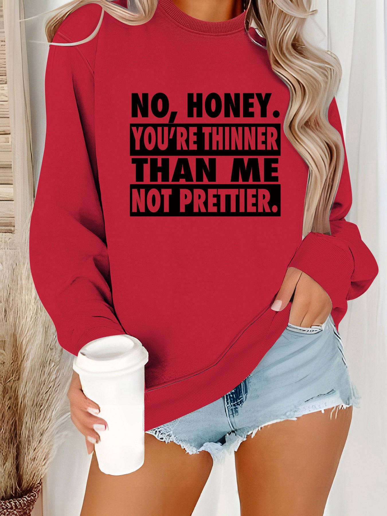Long sleeved round neck NO, HONEY printed pullover sweatshirt sweatshirt sweatshirt