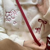 Sweet Knitted Patchwork Faux Fur Embroidered Cardigan for Women Spring Soft and Gentle Versatile Warm Open Front Sweater