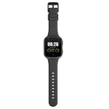 K9L phone watch with black silicone band, front view showing digital time and health tracking rings