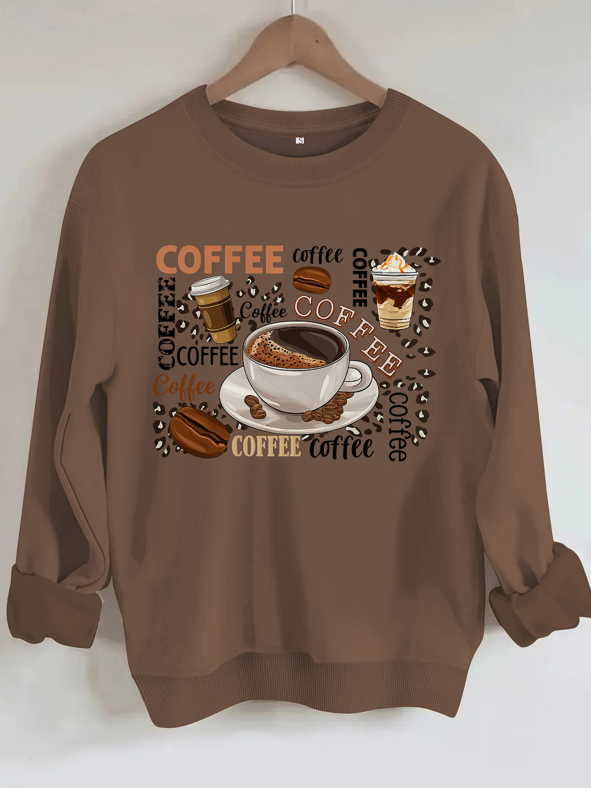 Coffee printed loose hoodie