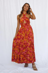 European and American Spring and Summer New Womens Sexy Strap Hanging Neck Split Print Holiday Dress