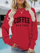 Round neck COFFEE printed pullover sweatshirt sweatshirt