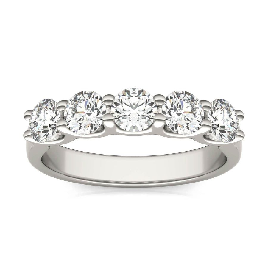 AGI Certified 1 1/4 CTW Round Lab Grown Diamond (G/VS) Five Stone Anniversary Band in 14K White Gold