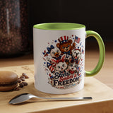 Cute Patriotic Animal Coffee Mug, Fourth of July Mug for Kids and Families, Stars Smiles and Freedom Cup, Independence Day Gift