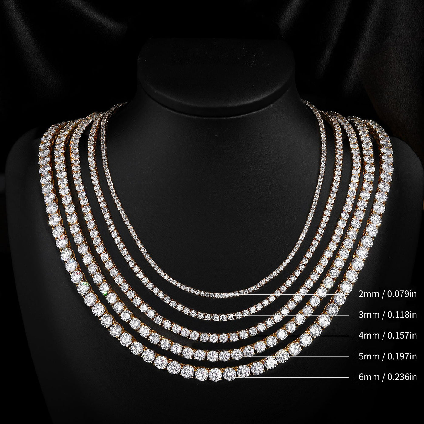 Copper Plated 18K Gold Zirconia Tennis Necklace Fashion Trendy Style Neck Chain
