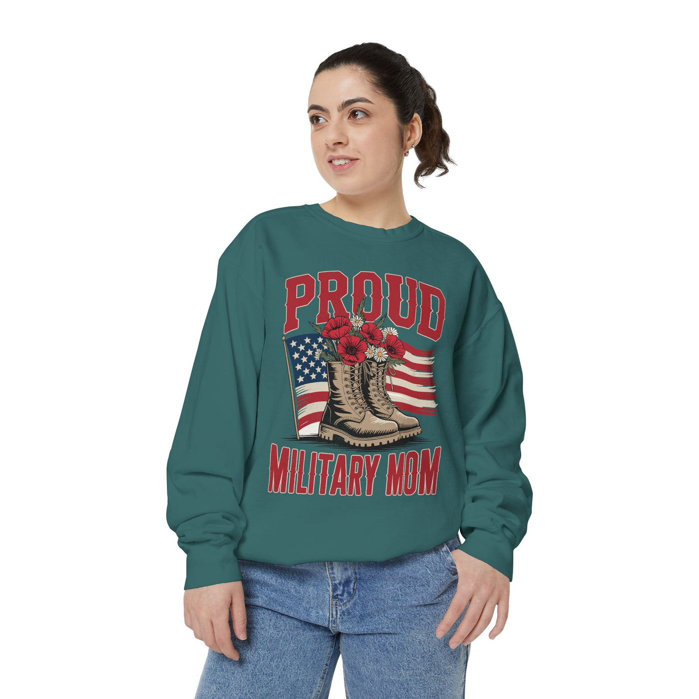 Proud Military Mom Sweatshirt, Patriotic Army Mom Pullover, Gift for Military Mother, Deployment Homecoming Crewneck, Flag Floral Top