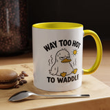 Way Too Hot to Waddle Coffee Mug, Funny Duck Lover Gift for Coworkers, Cute Summer Heat Sarcastic Ceramic Tea Cup with Orange Handle