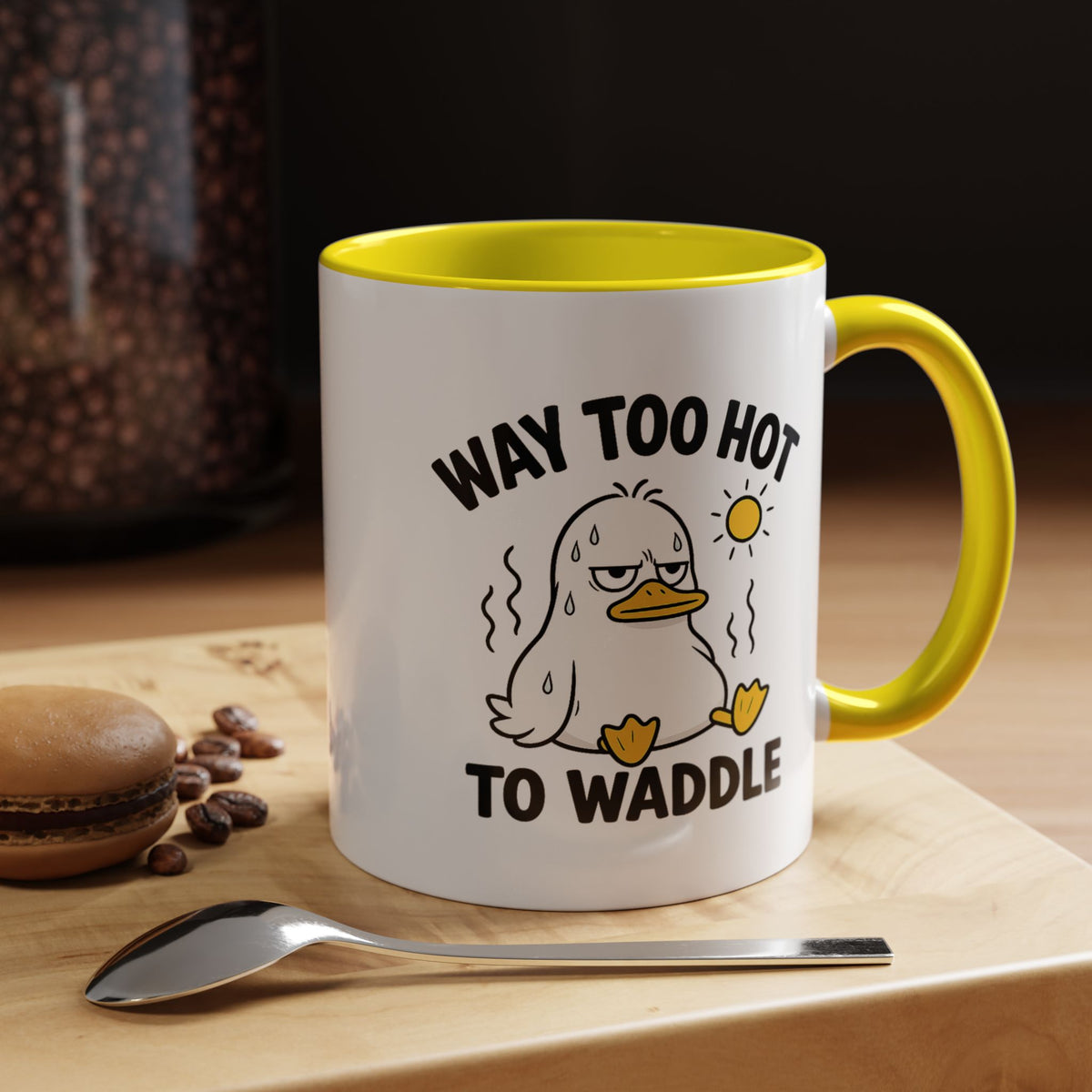 Way Too Hot to Waddle Coffee Mug, Funny Duck Lover Gift for Coworkers, Cute Summer Heat Sarcastic Ceramic Tea Cup with Orange Handle