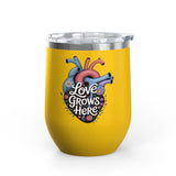 Anatomical Heart Wine Tumbler, Love Grows Here Floral Drinkware, Mental Health Gift, Self Love Present, Encouraging Gift for Her