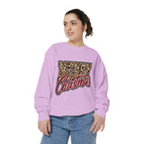 Merry Christmas Leopard Print Sweatshirt, Trendy Holiday Crewneck, Cheetah Lettering Pullover, Festive Gift for Women, Mom or Teacher
