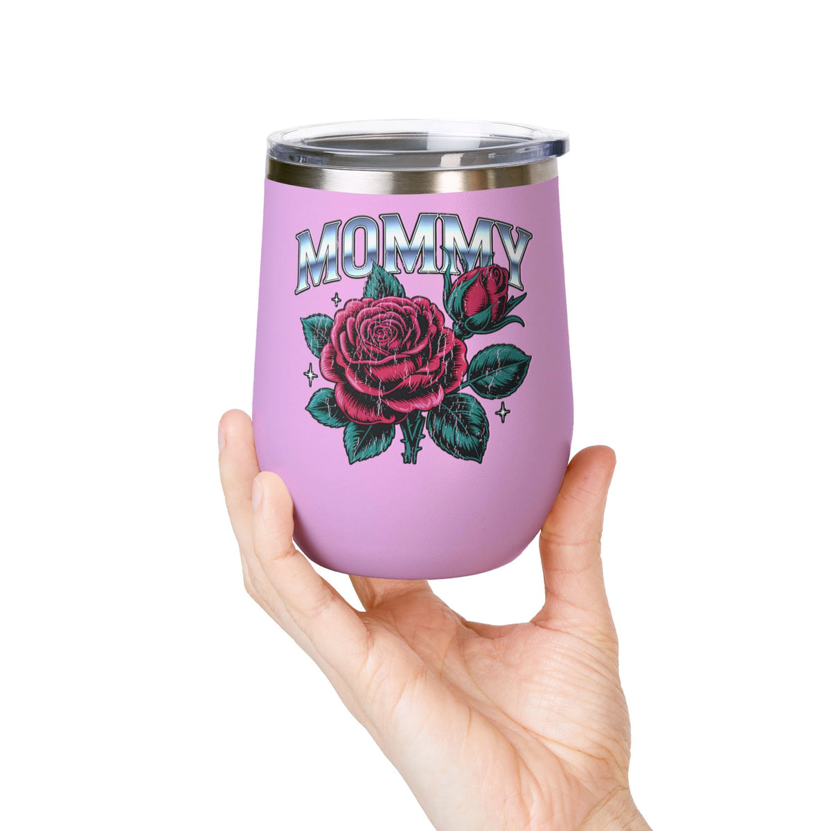 Mommy Rose Wine Tumbler, Pink Floral Cup, Mother's Day Gift for Mom, Birthday Present for Mama and Floral Lovers
