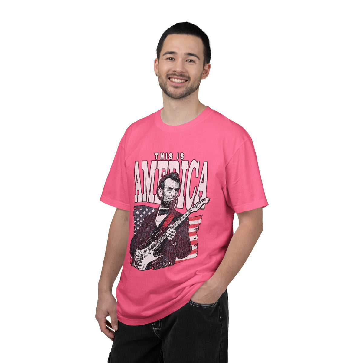 Abraham Lincoln Guitar Shirt, Funny This Is America Graphic, Gift for History Teachers and Music Lovers, Fourth of July Party Outfit