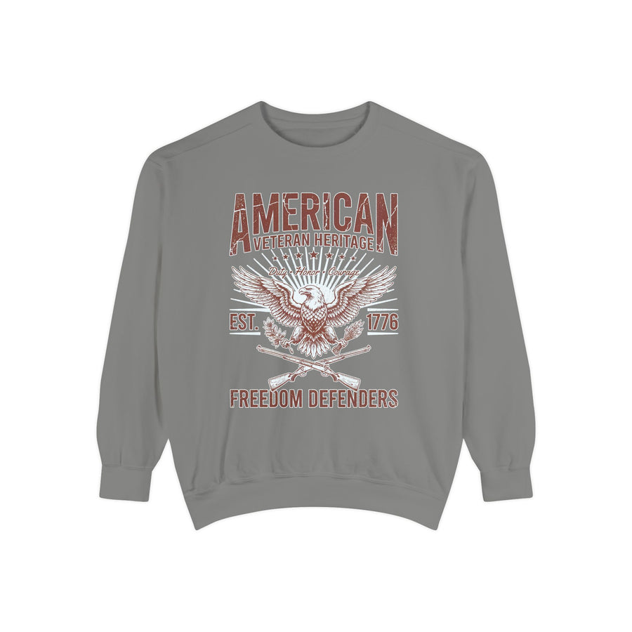 American Veteran Heritage Sweatshirt, Freedom Defenders Crewneck, Patriotic Eagle Gift, Veterans Day or Military Retirement Pullover