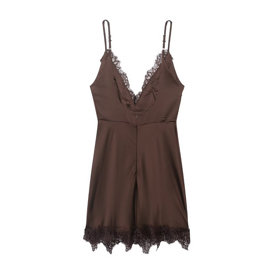 Sexy lace trim spaghetti strap dress for ladies