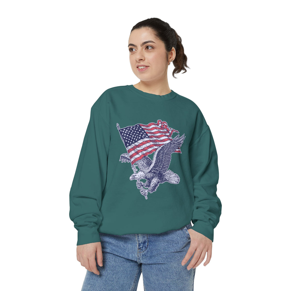 Bald Eagle American Flag Sweatshirt, Retro Patriotic Graphic, Gift for USA Pride Fans, Fourth of July Celebrations and Everyday Clothing