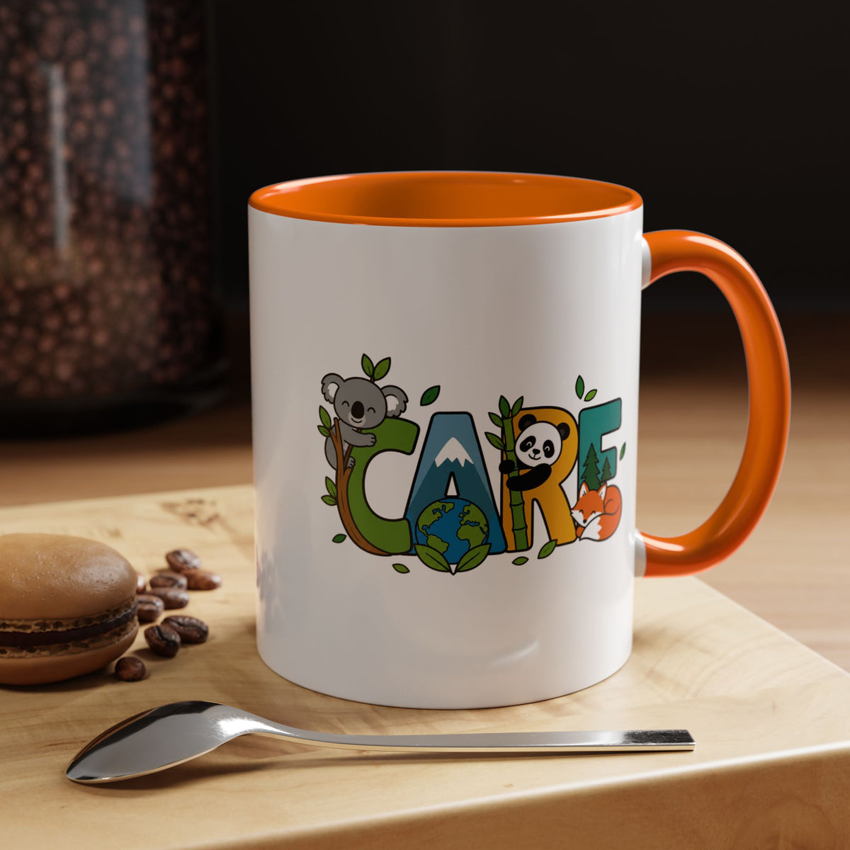 Earth Care Animal Mug, Eco Awareness Coffee Cup, Cute Wildlife Conservation Gift for Nature Lover, Earth Day Gift for Teacher or Mom