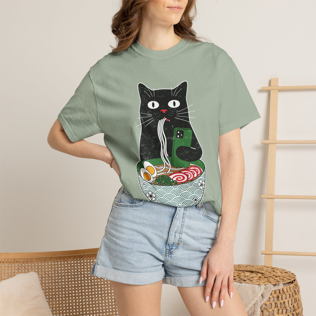Black Cat Ramen Shirt Comfort Colors Tee, Funny Cat Lover Graphic Shirt, Introvert Cat Eating Noodles Tee, Japanese Foodie Gift