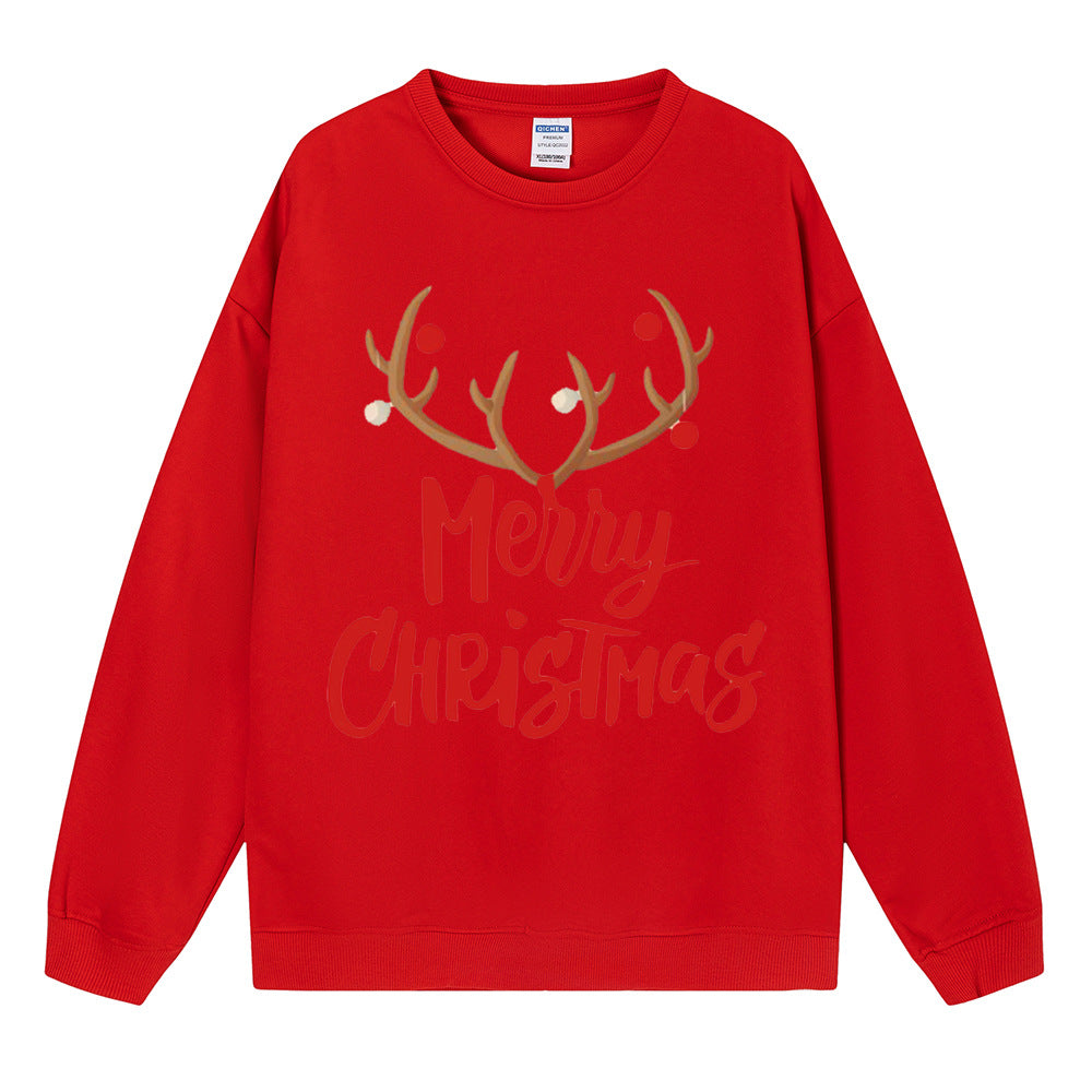 Merry Christmas reindeer print women's mid to long hoodie for Christmas