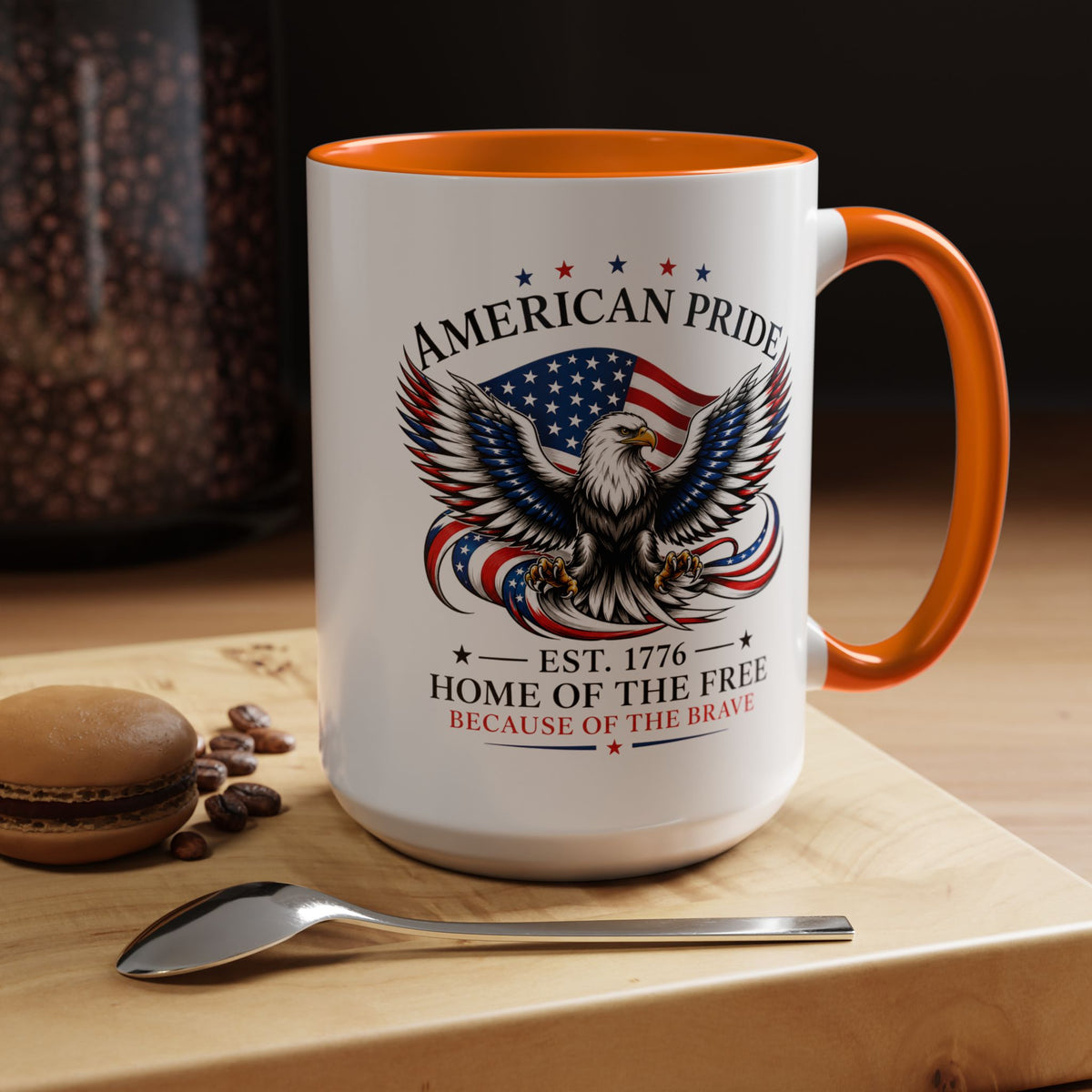 American Pride Eagle Mug, Patriotic Bald Eagle Coffee Mug, Home of the Free Because of the Brave Gift, USA Veteran Mug