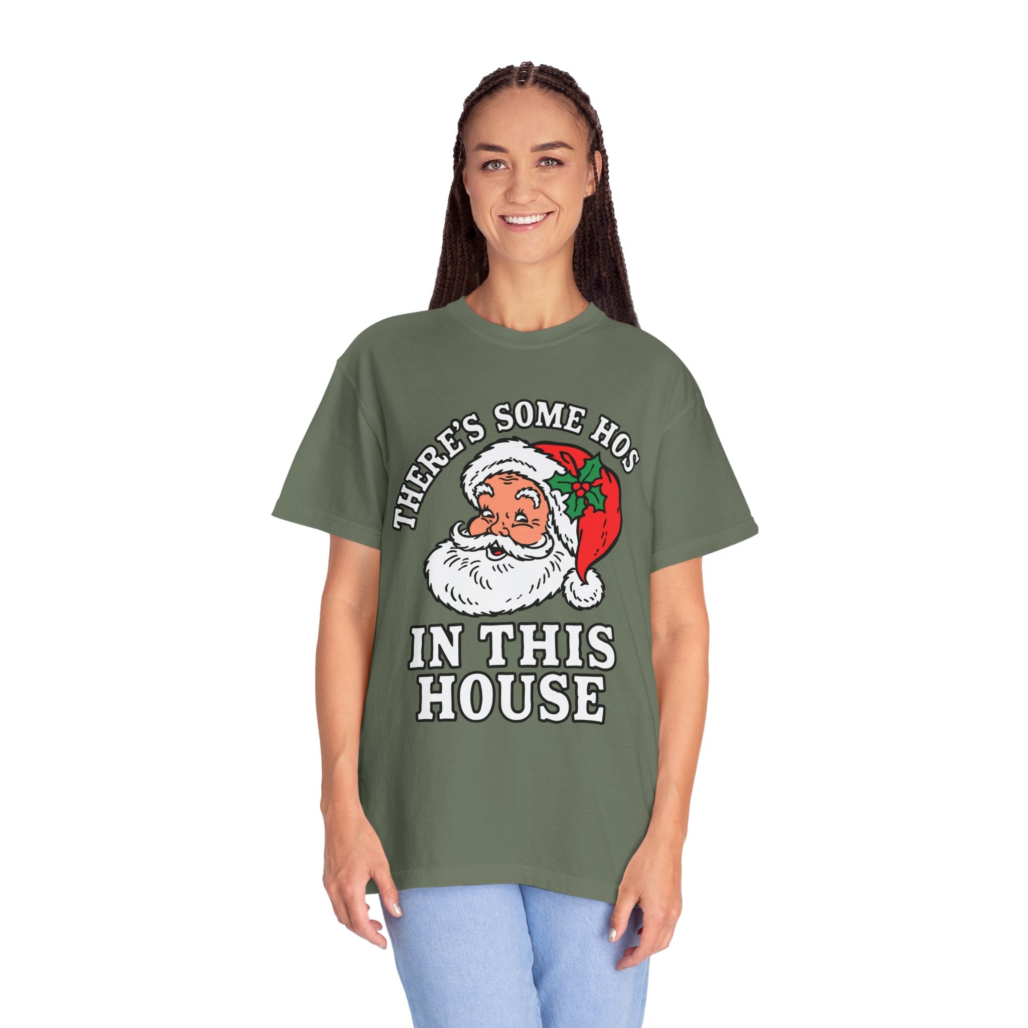 There's Some Ho's in This House Shirt, Funny Santa Christmas T-Shirt, Adult Holiday Party Tee, Naughty Xmas Gift for Friends or Family